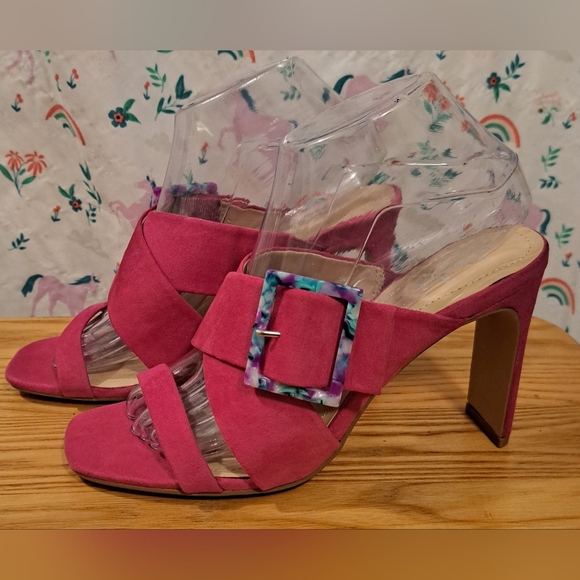 Y2K Charles David Gleam Vegan Neon Pink Chunky Boho Heel Block Sandal Shoe SZ 8M - Picture 1 of 8